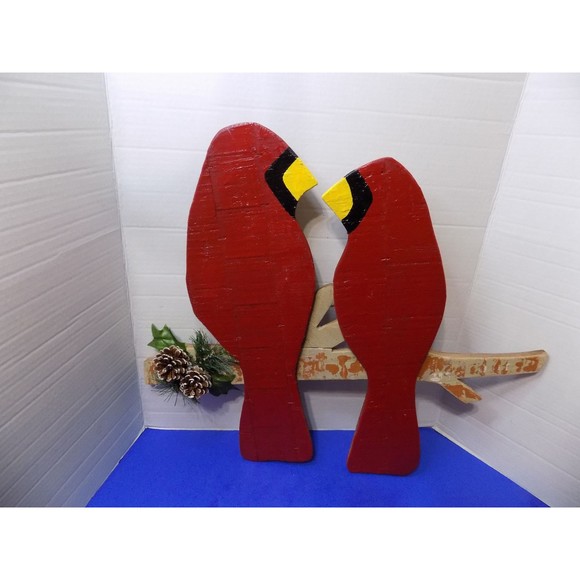 NEW Christmas Wood Red Cardinals Birds Rustic Home Decor Holiday Winter - Picture 5 of 5